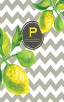 Monogram Journal P - Dot Grid Notebook: Large 8.5 X 11, Yellow Lemon & Grey Chevron