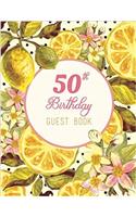 50th Birthday Pink Yellow Fruit and Flowers Watercolor Design Guest Book