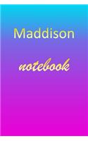 Maddison: Blank Notebook - Wide Ruled Lined Paper Notepad - Writing Pad Practice Journal - Custom Personalized First Name Initial M Blue Purple Gold - Taking 