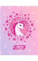 Bff: Unicorn Large Blank Primary Sketchbook Paper - Pink Purple Magical Horse Personalized Letter B Initial Custom First Name Cover - Drawing Sketch Book