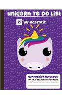 Unicorn to Do List 7.44 X 9.69 College Ruled 100 Pages
