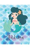 Addison: Personalized Mermaids Sketchbook For Girls With Pink Name - Girls Customized Personal - Personalized Unicorn sketchbook/ journal/ blank book - 8.5x1
