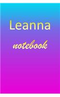 Leanna: Blank Notebook - Wide Ruled Lined Paper Notepad - Writing Pad Practice Journal - Custom Personalized First Name Initial L Blue Purple Gold - Taking 