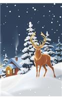 Deer Standing in Snow During Winter - Blank Lined Notebook