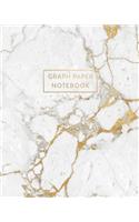 Graph Paper Notebook: White Grey Marble and Gold - 8 x 10 - 5 x 5 Squares per inch - 100 Quad Ruled Pages - Cute Graph Paper Composition Notebook for Children, Kids, Girl