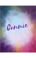 Connie: Connie sketchbook journal blank book. Large 8.5 x 11 Attractive watercolor texture purple pink orange & blue tones. arty stylish pretty journal for 