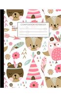 Composition Notebook: Pink Notebook, Animals, Composition Book, Notebook for Girls, Kids, School, Students, Bullet Journal 8.5 x 11 in, 110 pages, Wide Ruled