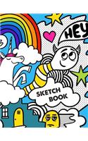 Sketch Book: Retro 80s Unicorn Monster Doodles Sketchbook for Drawing Sketching - 8.5x11 Pages to Draw Sketch Doodle - Write in Title, Date, Table of Contents