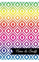 Notes & Stuff - Lined Notebook with Bright Colors Ikat Pattern Cover: 101 Pages, Medium Ruled, 6 x 9 Journal, Soft Cover