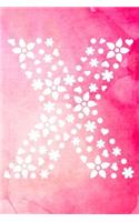 X: Initial Monogram Pink Watercolor Flower Notebook Floral College Rule Lined Writing and Notes Journal for Women and Teens