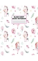 Blank Sheet Music Notebook: Cute Unicorn Matte Cover Design with 110 Pages White Paper Interior for Musician Students and Professionals Playing Piano, Ukelele, Mandolin and oth