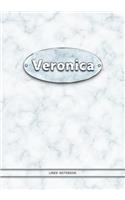 Veronica - Lined Notebook: College Ruled Blank Pages Plus Extra Date Neutral Calendar (12 Months) and Notepad Sketch Designs. Cover Print White Marble Background with Silver-I
