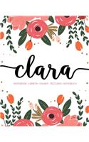 Clara: Notebook - Libreta - Cahier - Taccuino - Notizbuch: 110 pages paginas seiten pagine: Modern Florals First Name Notebook in Coral, Pink & Orange on W