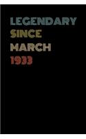 Legendary Since March 1933 - Birthday Gift For 86 Year Old Men and Women Born in March 1933: Blank Lined Retro Journal Notebook, Diary, Vintage Planner