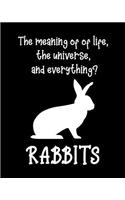 The Meaning of Life, The Universe, and Everything? Rabbits: Rabbit Gift for People Who Love Their Pet Bunny - Funny Saying on Black and White Cover for Rabbit Lovers - Blank Lined Journal or Notebook