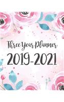 Three Year Planner 2019-2021: Monthly Schedule Organizer - Agenda Planner For The Next Three Years, 36 Months Calendar January 2019 - December 2021 Pink Floral Watercolor Design