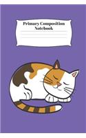Primary Composition Notebook: Sleeping Cat & Kittens Purple Writing & Drawing Journal for kids (6x9 100+ Pages) Alternated Dotted Mid Line pages and blank pages for sketches
