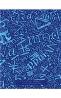 Graph Paper Notebook 3/8 inch squares 120 pages: Notebook with Math symbols in surf blue on blue cover, 8.5 x 11 graph paper notebook with 3/8 inch squares, perfect bound, ideal for graphs, math su
