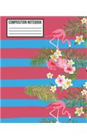 Composition Notebook: Adorable & Pretty Flamingo, Blue College Ruled Blank Lined School Subject, Exercise book, Diary, exercise book for teachers, kids, teenager, student