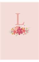 L: A Simple Pink Floral Monogram Sketchbook - 110 Sketchbook Pages (6 x 9) - Floral Watercolor Monogram Sketch Notebook - Personalized Initial Letter J