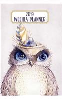 2019 Weekly Planner: Watercolor Owl Calendar Planner, Week Organizer, Daily Scheduler, 6x9 Inches