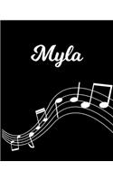 Myla: Sheet Music Note Manuscript Notebook Paper - Personalized Custom First Name Initial M - Musician Composer Instrument Composition Book - 12 Staves a 