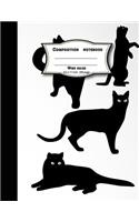 Composition notebook wide ruled 200 pages, 8.5 x 11 inch, Black cat: Large composition book journal for school student/teacher/office
