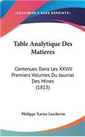 Table Analytique Des Matieres