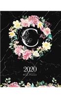 2020 Diary Planner: Dark 8x10 Planner Watercolor Flowers Monogram Letter "C" on Black Marble