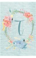 Notebook 6"x9" - Initial T - Light Blue and Pink Floral Design: College ruled notebook with initials/monogram - alphabet series.(20 Initial/Letter T - Light Blue and Pink Floral Design Notebook 6"x9")