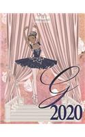 2020 Weekly Planner - Ballerina Princess Monogram Initial Letter "G": dark skin ballet tutu toe shoes 12-Month Large Print Letter-Sized A4 Schedule Organizer by 52 Week Cornell Notes Monthly Calendar Designed in USA