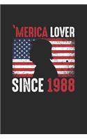 Merica Lover Since 1988: Graph Paper Journal (6" X 9" - 120 Pages/ 5 Squares per inch) - Gift Idea For American, American Flag and Birthday