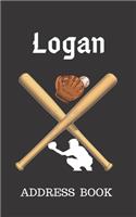 Logan: Address Book for Kids who Love Baseball Personalized with your Boy's Name