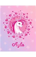 Ayla: Unicorn Large Blank Primary Handwriting Learn to Write Practice Paper for Girls - Creative Pink Purple Magical Horse Personalized Letter A Initial C