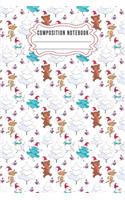 Composition notebook: Journal Notebook-Cute Bear Deer Forest Woodland Santa Claus Hat Cartoon Animals Fox Wolf Bird Xmas Christmas December Wide Ruled Paper Winter Blank 