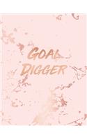 Goal Digger: Inspirational Quote Notebook, Trendy Pink Marble and Rose Gold 8.5 x 11, 120 College Ruled Pages