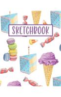 Sketchbook: Sweets Purple Notebook for Kids, Ice Cream Sketchbook, Blank Paper for Drawing, 100 pages (8x10)