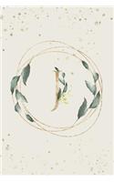 J: Monogrammed Journal Diary with Watercolor Greens and Gold Accents (Lined)