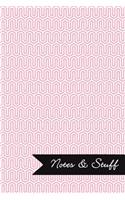 Notes & Stuff - Lined Notebook with Pale Pink Key Maze Pattern Cover