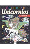 colorear unicornios - 2 libros en 1 - Noche: Libro para colorear para adultos (Mandalas) - Antiestrés - 2 libros en 1 - edición nocturna