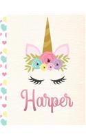Harper: Personalized Unicorn Sketchbook For Girls With Pink Name - 8.5x11 110 Pages. Doodle, Sketch, Create!
