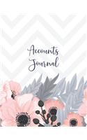 Accounts Journal: 6 column account journal space for keeping track of cash or check payments, features columns for description, reference, it's debit or credit, with 