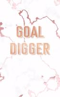 Goal Digger: Inspirational Quote Bullet Journal, Lovely White Marble and Rose Gold - 6 x 9, 120 Dot Grid Pages