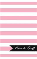 Notes & Stuff - Lined Notebook with Pale Pink Striped Pattern Cover