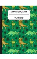Composition Notebook Wide Ruled Lined Paper 55 Sheets / 110 Writing Pages 7.44 x 9.69 Inches: Cute Dinosaur Green Composition Book Journal