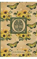 O Journal: Sunflowers and Butterflies Journal Monogram Initial O Blank Lined and Decorated Interior
