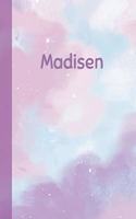 Madisen: Personalized Composition Notebook - College Ruled (Lined) Exercise Book for School Notes, Assignments, Homework, Essay Writing. Purple Pink Blue Cov