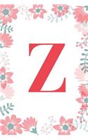 Z: Monogram Initial Z Journal for Girls and Women, White Floral 6 X 9