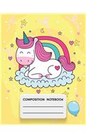 Composition Notebook: Cute Funny Rainbow Unicorn Pink Color Gold College Wide Ruled Primary Notebook Journal, SOFT Cover Girls Kids Elementary School Student Teacher Dail