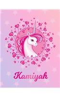 Kamiyah: Unicorn Large Blank Primary Handwriting Learn to Write Practice Paper for Girls - Pink Purple Magical Horse Personalized Letter K Initial Custom Fir